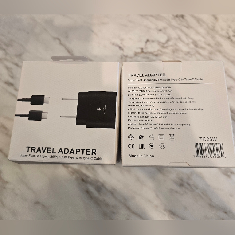 Black Travel Adapter with USB Type-C Cable